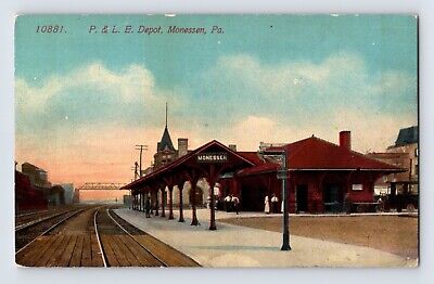 Postcard Pennsylvania Monessen PA Railroad Train Station Lackawanna Erie 1910s