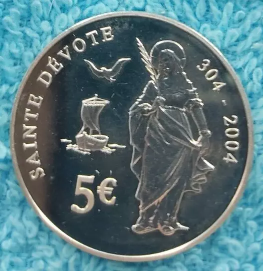 MONACO 5 euros 2004 KM#180 Sainte Dévote ARGENT 0.900-12 gr. (SC/UNC)