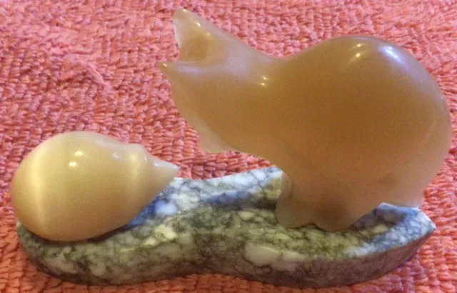 Fox And Snail On Stone Figurine