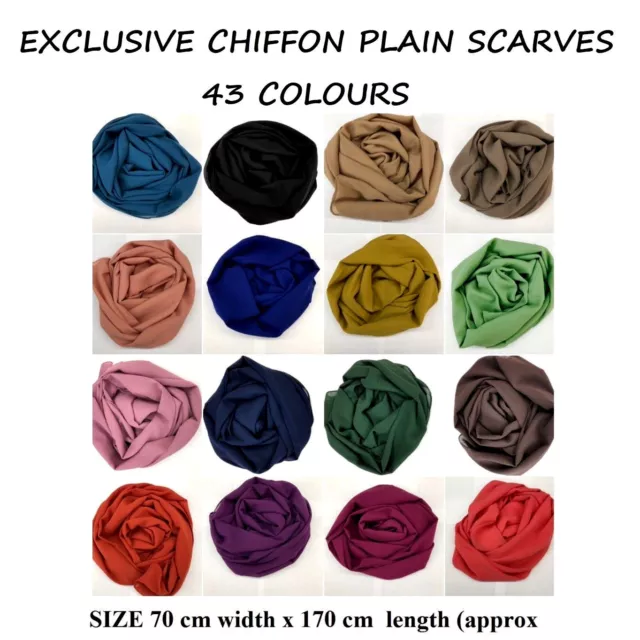 Chiffon Scarf Hijab High Quality Elegant Sarong Shawl Maxi Plain Georgette