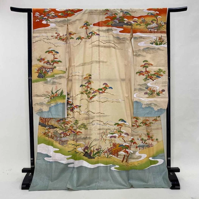 Furisode Color Uchikake  VINTAGE Japanese Kimono Silk summer classic 1510