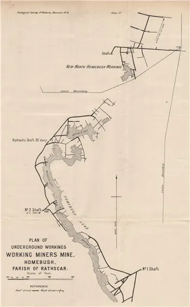 Working Miners Mine, Homebush, Rathscar. Victoria, Australia. Mining 1909 map