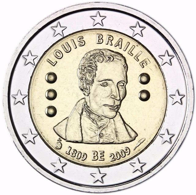 Belgien 2 Euro Münze Blindenschrift Louis Braille Gedenkmünze 2009 bankfrisch