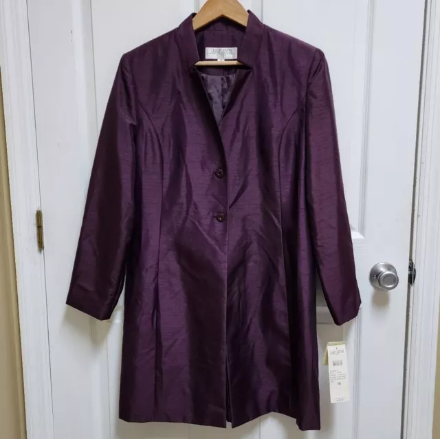 Larry Levine Blazer Womens Size 16 Purple Eggplant Button Longline Sheen