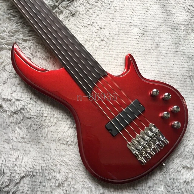 6 STRINGS ELECTRIC Bass Guitar Not Frets Active Pickups Metallic Red