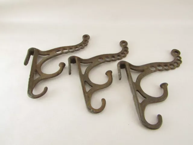 3 Vintage Steel or Cast Iron Double Acorn Finial Schoolhouse Coat Hat Hooks