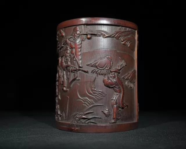 chinese bamboo brush pot qing antique asian wood carving Study home decor statue