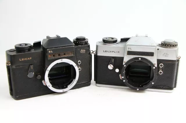 Two Leica Leitz Germany Leicaflex Sl Black/Chrome Film Slr Cameras Read Well!
