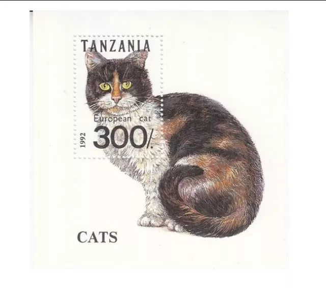 timbre TANZANIE - BLOC  de 1 timbre CHAT en 1992 N° BF 205 EUROPEAN CAT