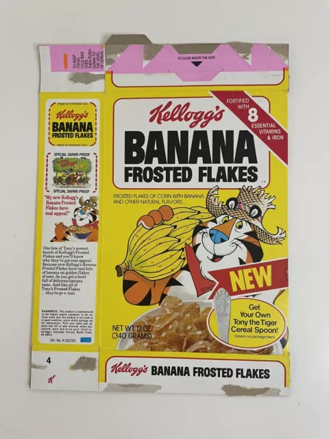 VTG 1982 Kelloggs NEW BANANA FROSTED FLAKES Empty Cereal Box - Tony Tiger Spoon