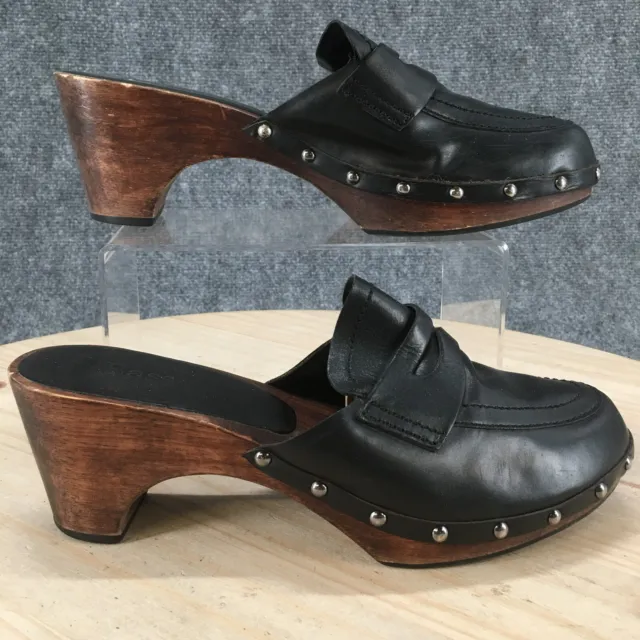 Bass Sandals Womens 8.5 M Mule Clogs Black Leather Studded Casual Heeled