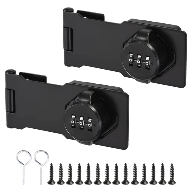 2Pcs Household Cabinet Password Lock Hasp Lock Latch with 3-Digit Password Black