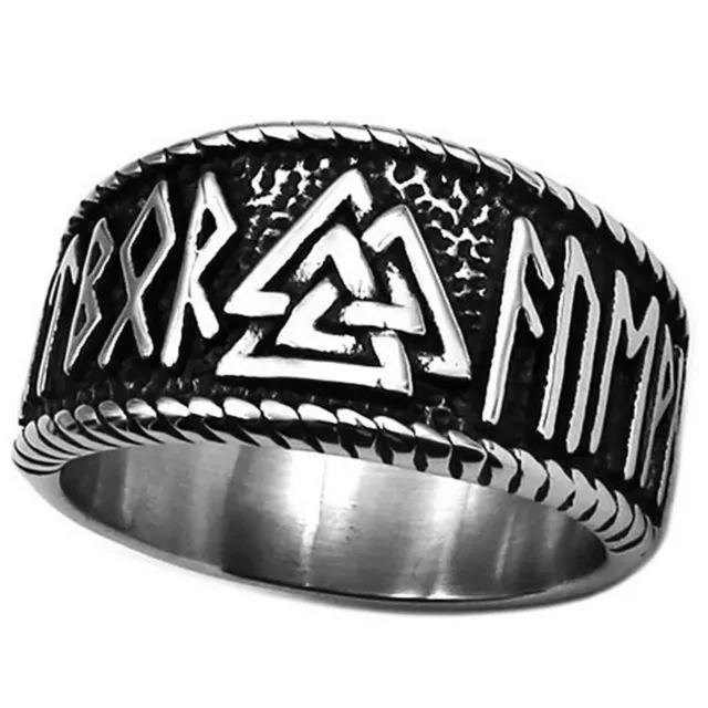 VIKING VALKNUT RING Unisex Silver Stainless Steel Norse Rune Band Sizes ...