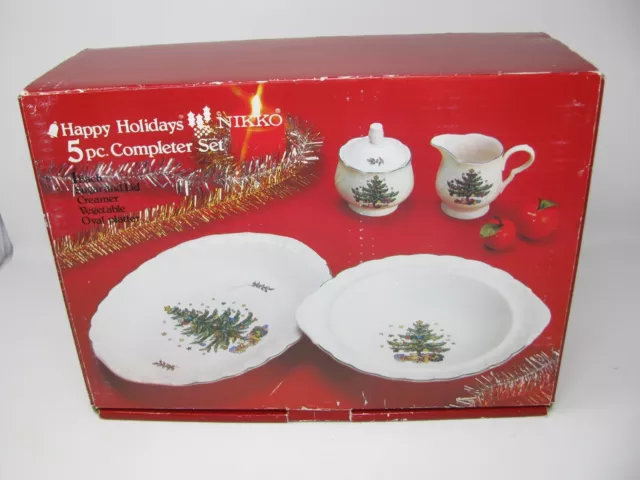 Happy Holiday Nikko 5 Pc Completer Set Sugar Creamer, Veg Bowl, Platter