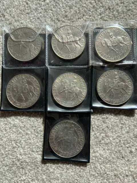 7 x 1952-1977 HM Queen Elizabeth II Silver Jubilee Crown Coin Uncirculated