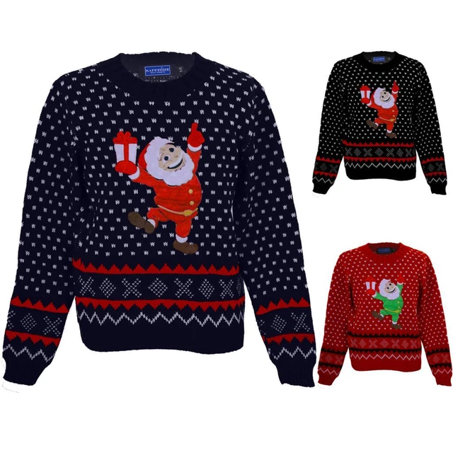 Girls Festive Christmas XMAS Snow Santa Children's Aztec Knitted Jumper Sweater