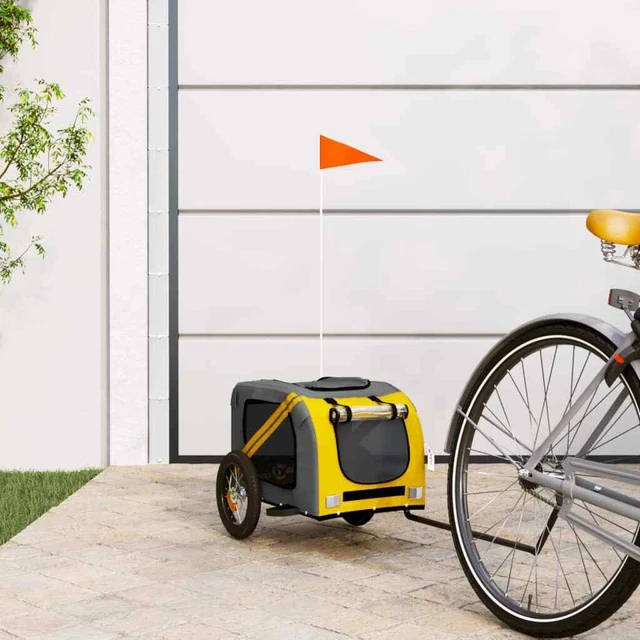 1403048 Rimorchio da Bici per Cani Giallo e Grigio Oxford e Ferro