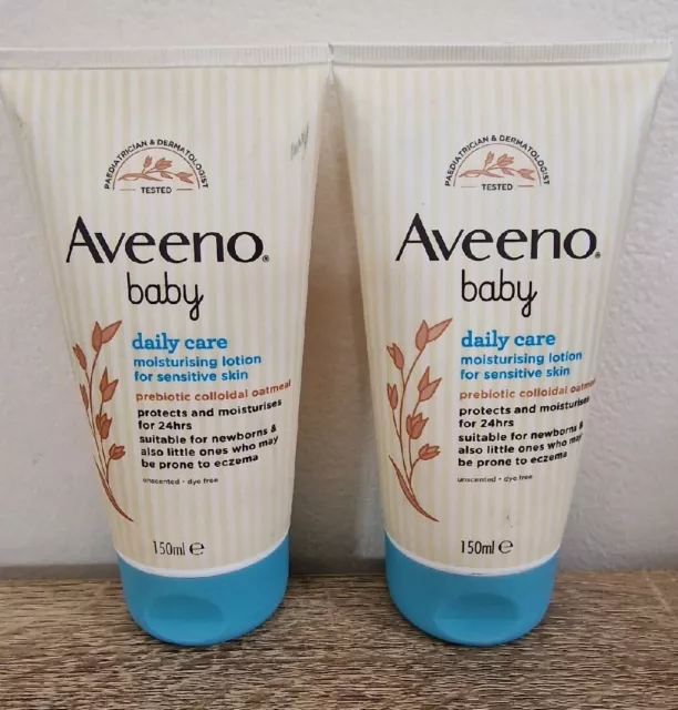 2 x Aveeno Baby Daily Care Moisturising Lotion 150ml Eczema Sensitive Unscented