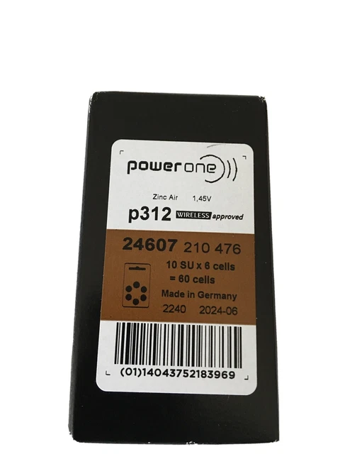 Baterías para audífonos Power One talla 312 p312 PR41 1,45 V (60 celdas) - FECHAS NUEVAS