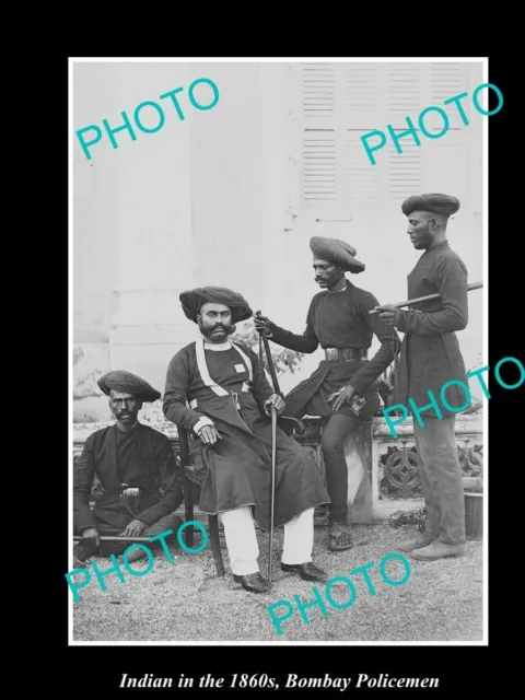 OLD POSTCARD SIZE PHOTO OF INDIA IN THE 1860s A GROUP OF BOMBAY POLICEMEN