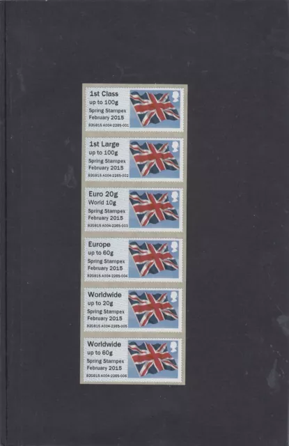 GB 2015  Post & Go Frama ATM Union Flag STAMPEX overprint 1st Coll Strip reel A4