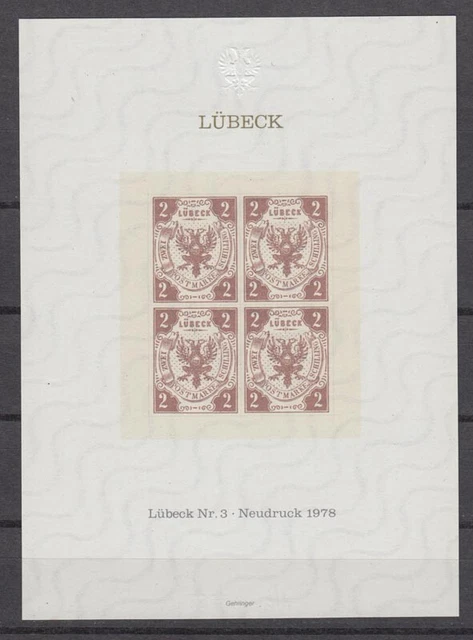 Vignette Lübeck Neudruck 1978 Marke Nr. 3 aus dem Jahre 1859