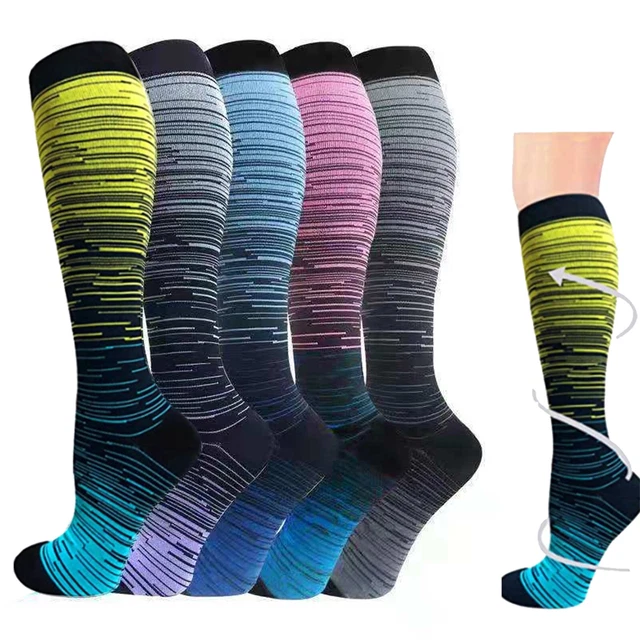 5 Pairs Compression Stocking Unisex Gradient Stripes Sports Socks Unisex (S/M) F