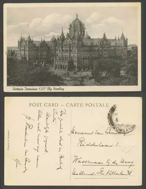 India Old Postcard Bombay Victoria Terminus GIP Rly Railway Station Street Scene
