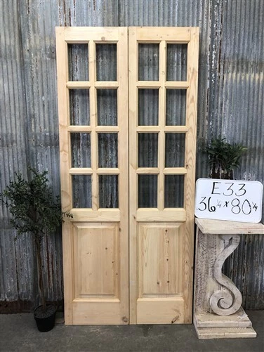 French Double Doors, 36x80, 8 Pane Glass European Styled Doors E33
