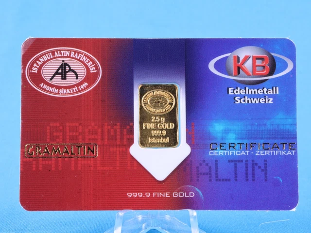 Gold Bars KB Precious Metal Switzerland 2.5 Grams 999.9 Gold in Blistercard 050504