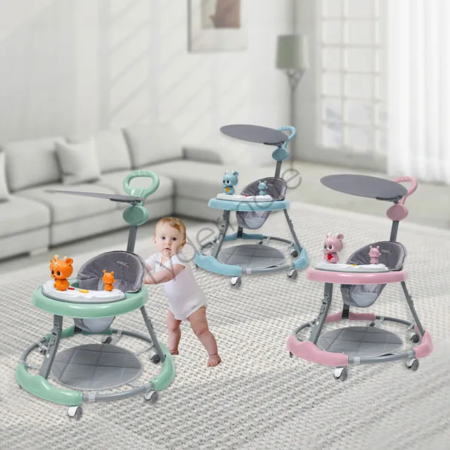 Blue/ Green/ Pink Foldable Baby Walker Padded Toy Sit to Stand PVC Silent Wheel