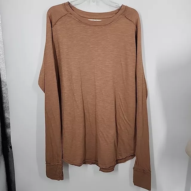 NEW Free People Size Small We the Free Thumbhole Arden Tee  Brown Long Sleeve