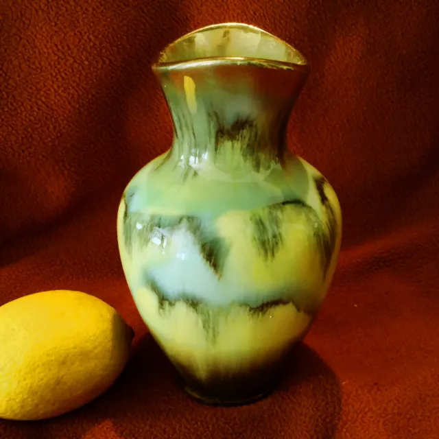 Toll designte Fischmaul  Vase grün gelb Töne Bay Keramik 50er Jahre 568/14