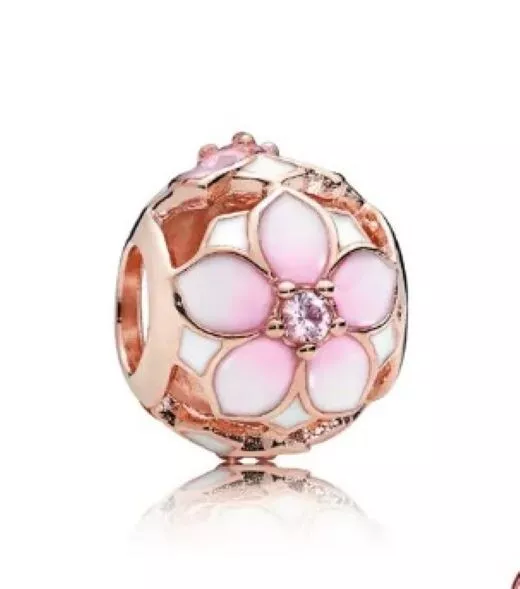 PINK ORCHID ROSE GOLD s925 Sterling Silver Charm by Charm Heaven NEW