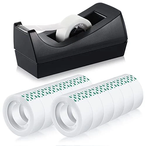 Small Black Tape Dispenser 12 Rolls for Office Home School Packing Refills
