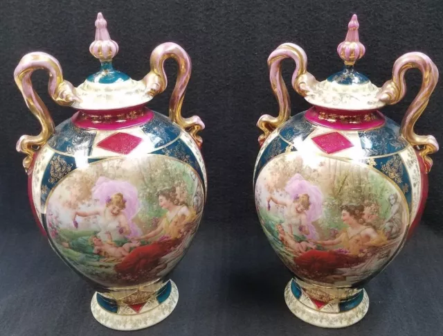 Antique Royal Vienna 19 Century Urns with Lids