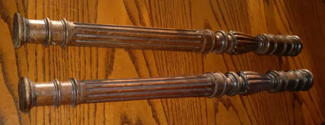 Architectural Antique French Pair of Wood Columns~Posts~Pillars~Flat Backed 27"