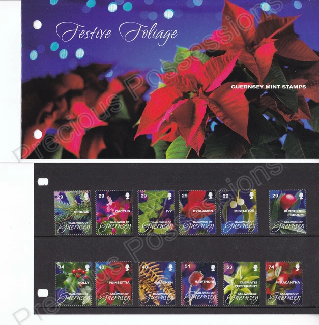 Guernsey Mnh Presentation Pack 2008 Christmas Festive Foliage Sg 1254-1265