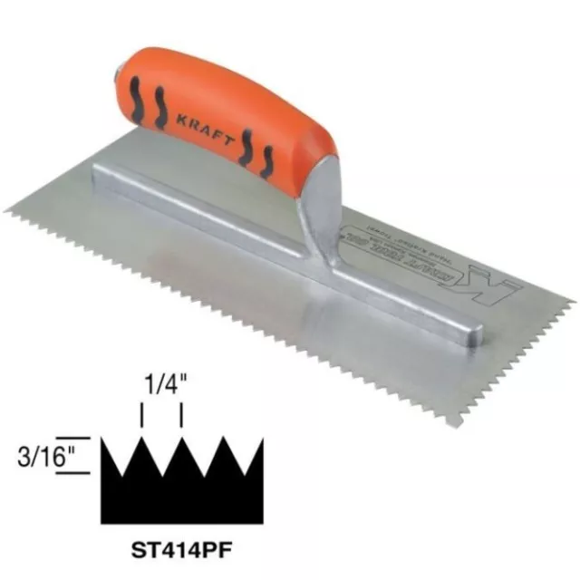 Kraft Tool Notch Tile Trowel Saw Tooth V-notch 3/16" x 1/4" Made in the USA