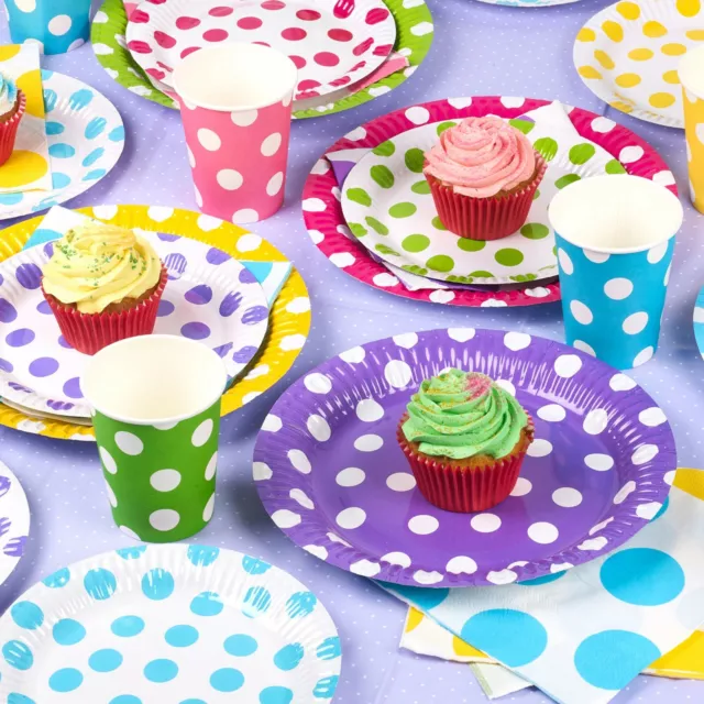 Polka Dot Disposable Party Paperware Dinner Plates Cups Serviettes Sets Birthday