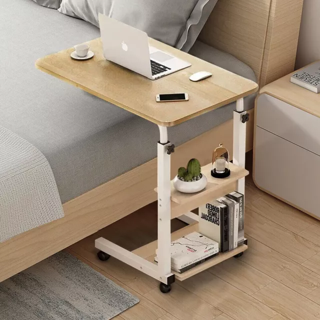 Over Bed Table W/Shelf Aid Hospital Chair Height Adjustable Laptop Tray Trolley+