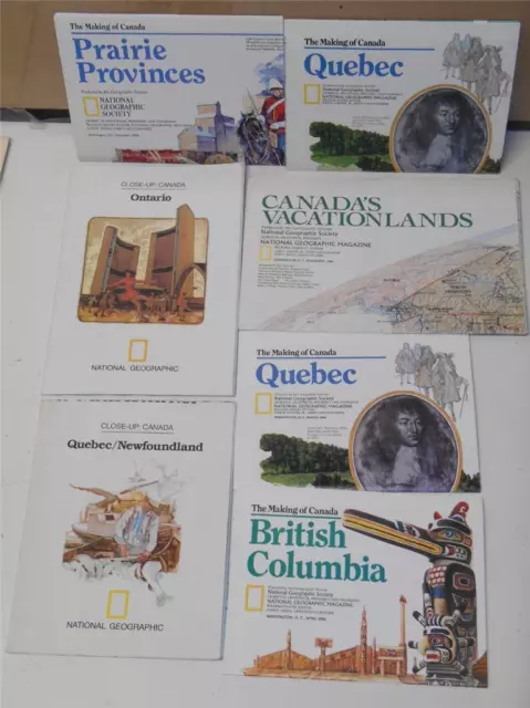 National Geographic Lot of 7 Magazine Fold Out Maps Canada Provinces BC, QC, ON