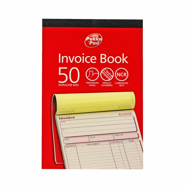 DUPLICATE INVOICE BOOK NCR Carbonless Receipt Record Numbered Pad 50 ...