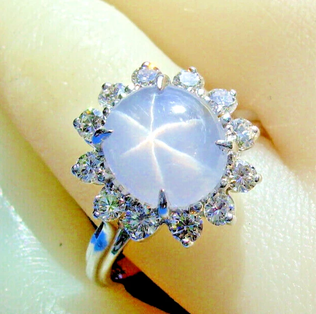 Genuine Star Sapphire Diamond Deco Engagement Ring Vintage Style Solitaire