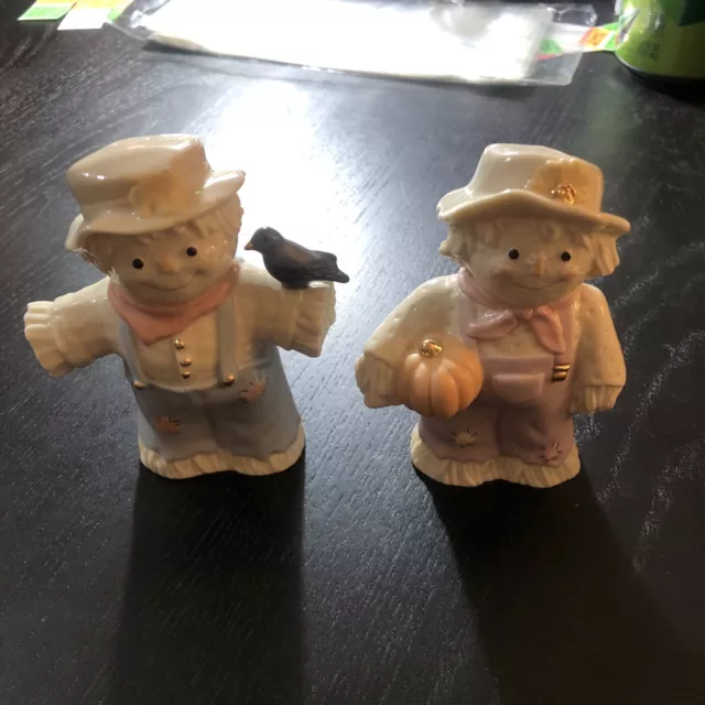 Lenox Dash of Autumn Porcelain 3.5” Scarecrow Pair Salt n Pepper Shakers