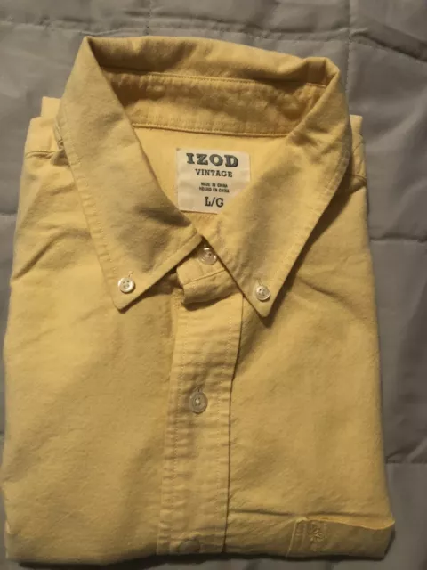 VTG Lacoste Izod Men’s Long Sleeve Button Up Shirt Yellow Heavy Cotton Sz L