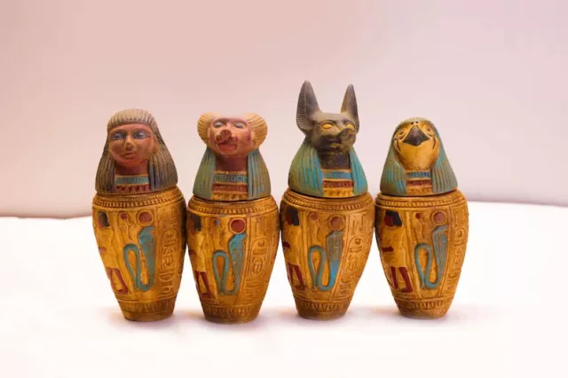 Beautiful Hand-Carved Canopic jars - Egyptian jars - Handmade Canopic