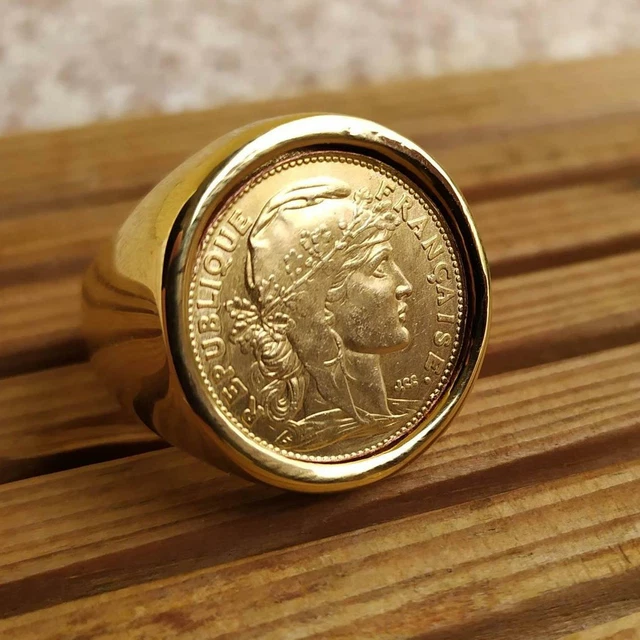 Bague Chevalière Ronde 20 Francs Cérès – Acier Inoxydable Massif, Fait Main, France
