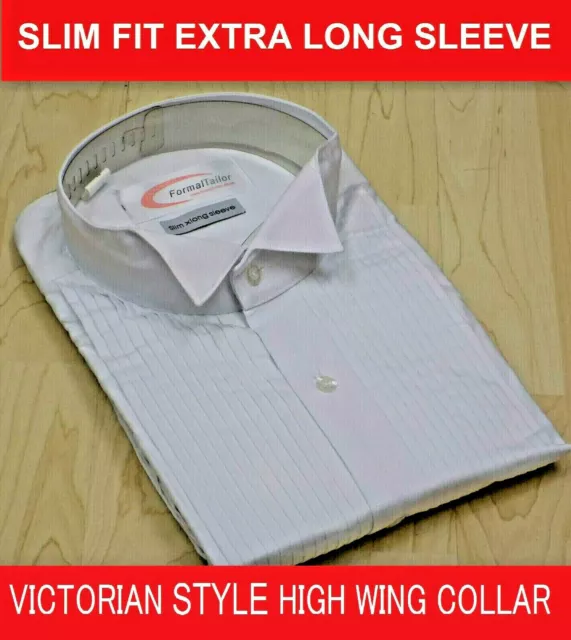Camicia uomo bianca 18" stile vittoriano colletto ad ala alta doppio polsino a pieghe