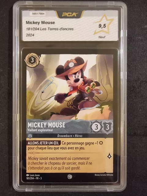 Carte Lorcana FR Mickey Mouse 181/204 Les Terres d'encres PCA 9.5 Mint